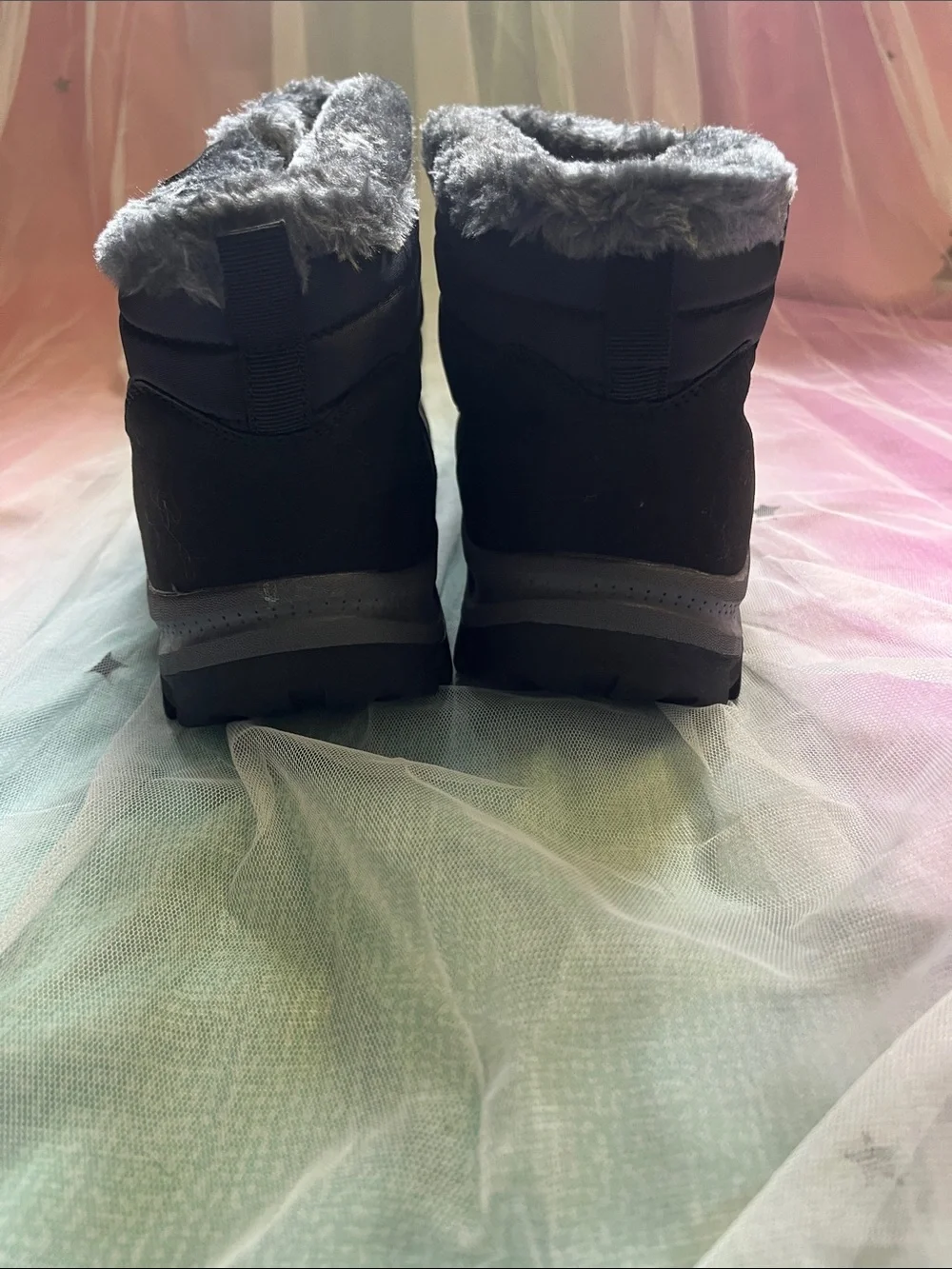 Men’s waterproof warm faux fur hook and loop boots Cotton high top Non-Slip.